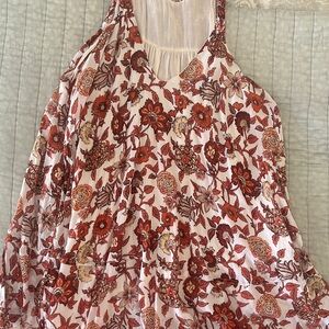 Free People Floral Mini Dress in White and Rust
